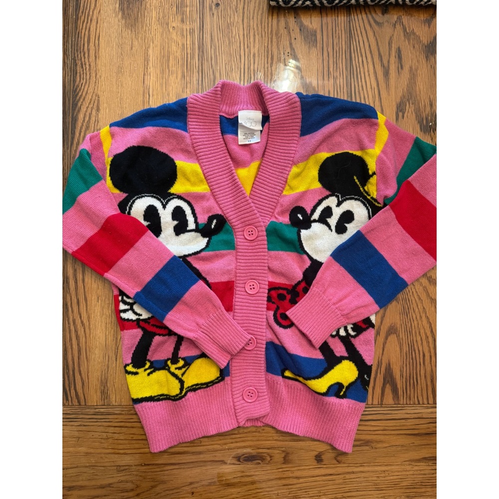 Disney Cardigan Sweater Kids XS Pink Multi Mickey Minnie Mouse 100th Anniversary